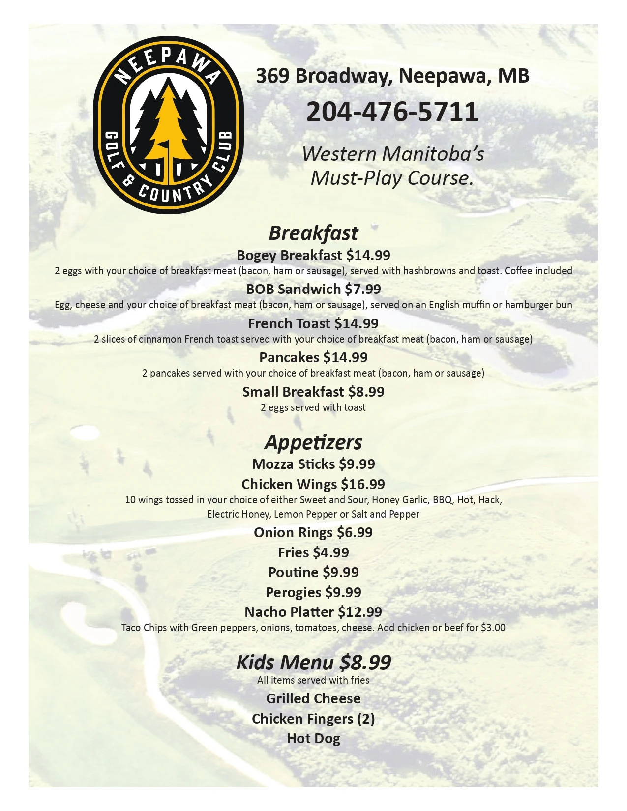Golf Course Menu 2026 page 0001