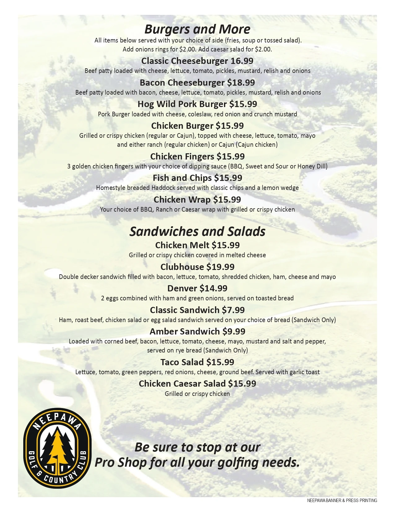 Golf Course Menu 2026 page 0002